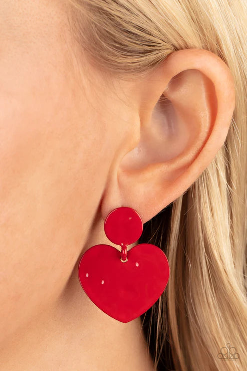 Just a Little Crush - Red Post Earrings