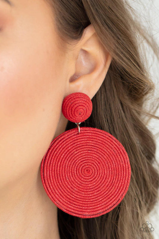 Circulate The Room Red Woven Post Earrings