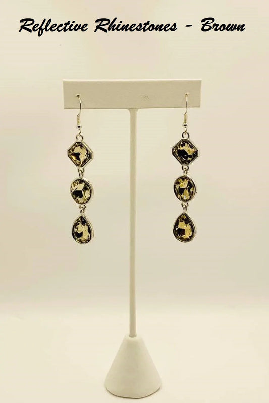 Reflective Rhinestones Brown Earrings