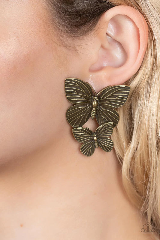 Blushing Butterflies - Brass Post Earrings