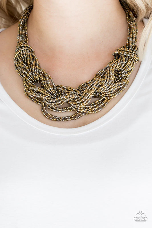 Catwalk Brass Short Seed Bead Necklace