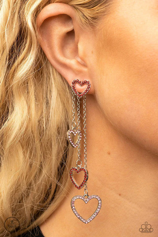 Falling In Love Multi Read and Pink Heart Jacket Earrings