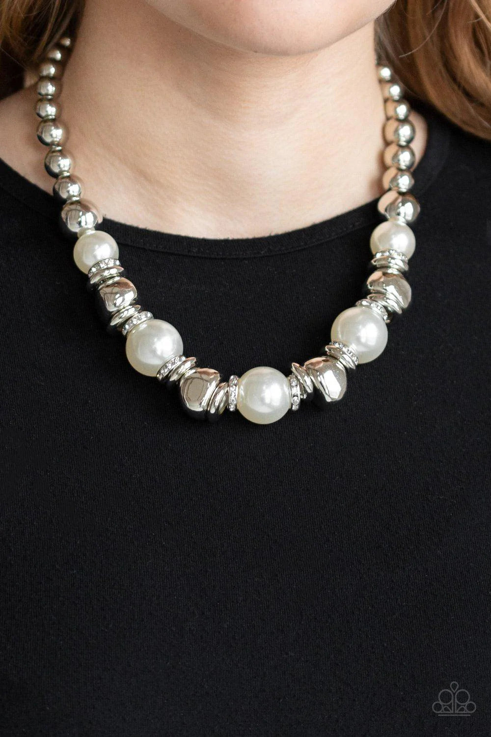 Hollywood HAUTE Spot White Pearl and Silver Necklace
