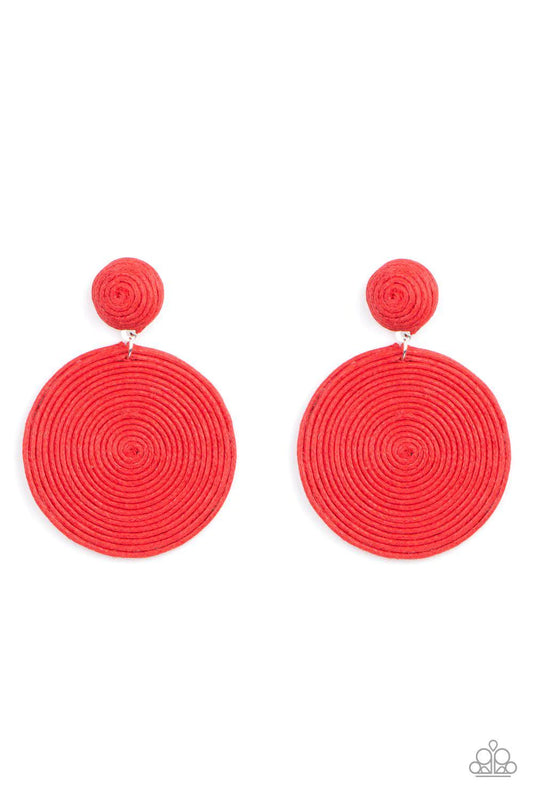 Circulate The Room Red Woven Post Earrings