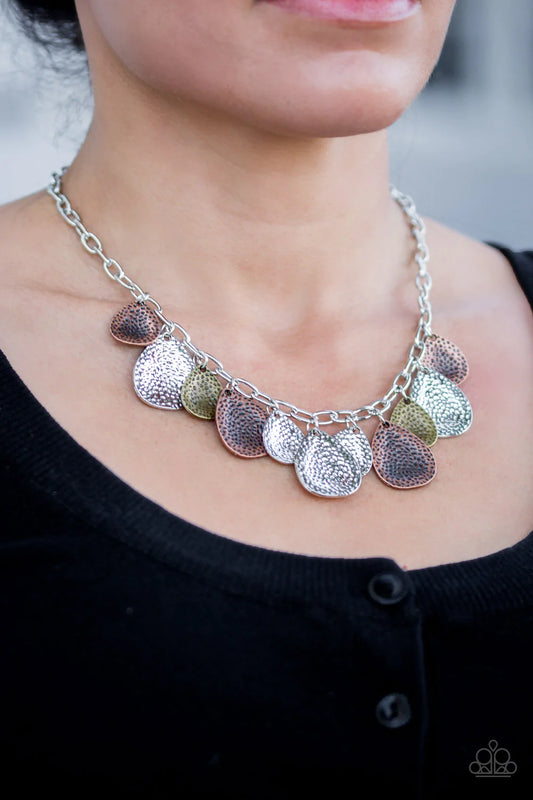 Storm Goddess - Multi Copper Brass Silver Teardrop Necklace