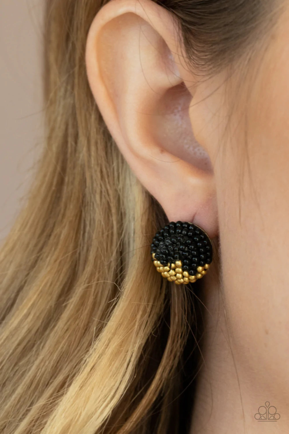 As Happy As Can BEAD - Black Post Earrings