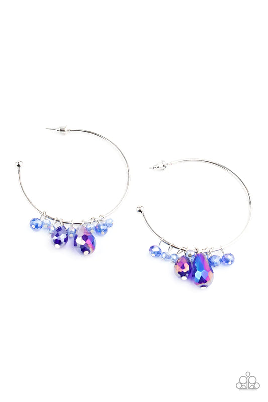 Dazzling Downpour Blue Iridescent Bead Hoop Earrings