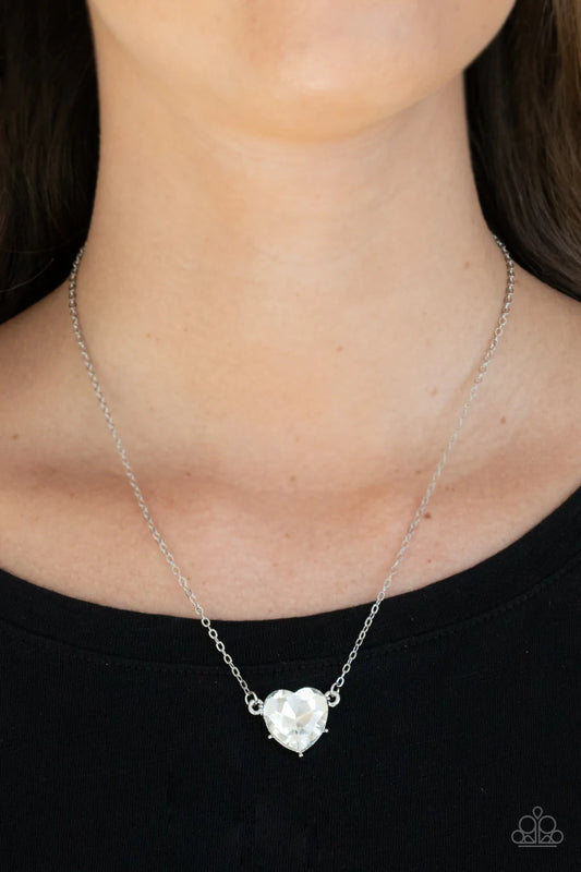 She Works HEART For The Money - White Necklace