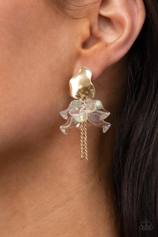 Harmonically Holographic Gold Acrylic Post Earrings