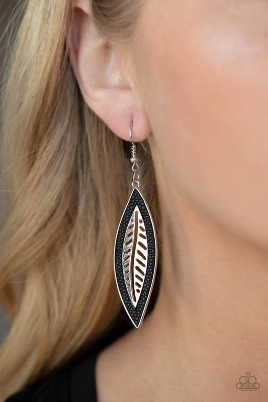 Leather Lagoon - Black Earrings