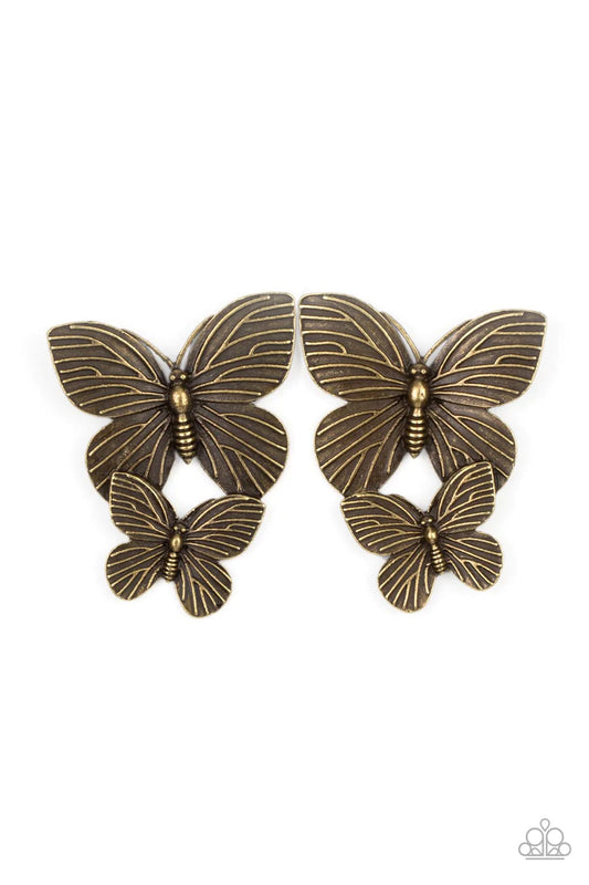 Blushing Butterflies - Brass Post Earrings