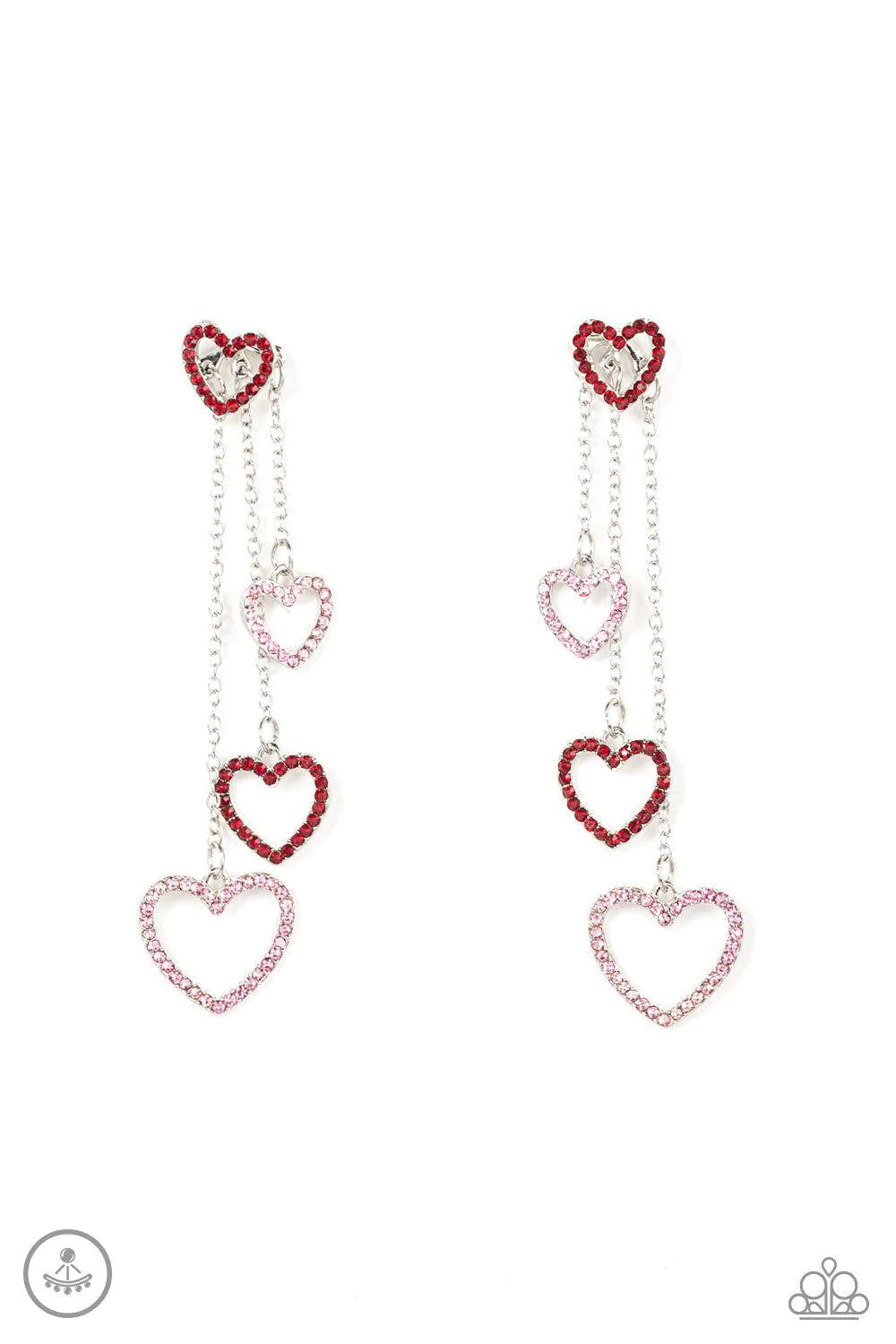 Falling In Love Multi Read and Pink Heart Jacket Earrings
